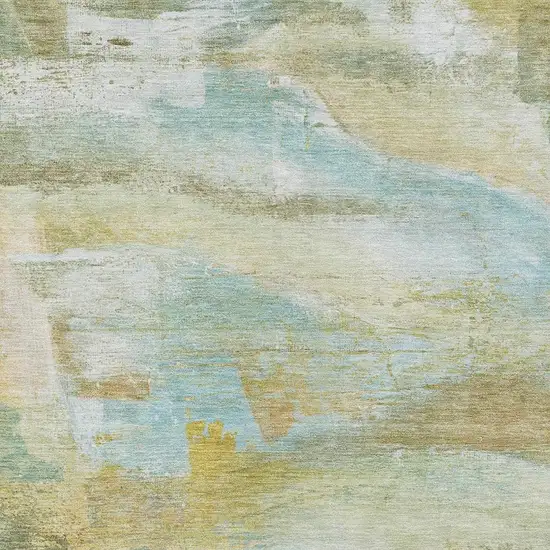 Beige Sky Blue And Ivory Abstract Washable Indoor Outdoor Area Rug Photo 3