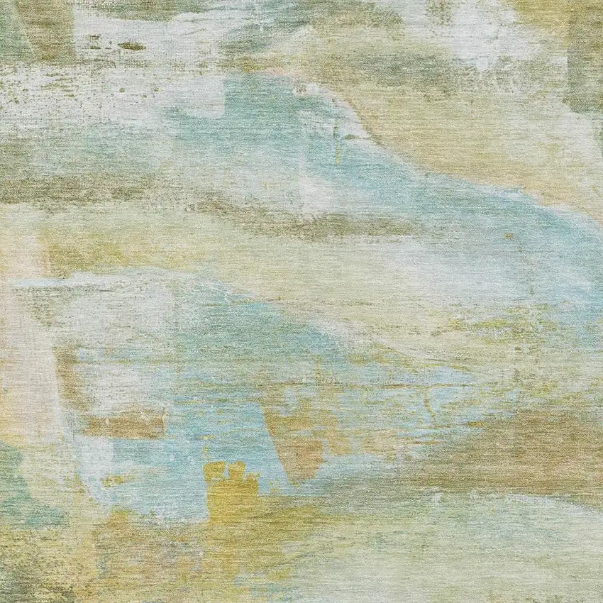 Beige Sky Blue And Ivory Abstract Washable Indoor Outdoor Area Rug Photo 3