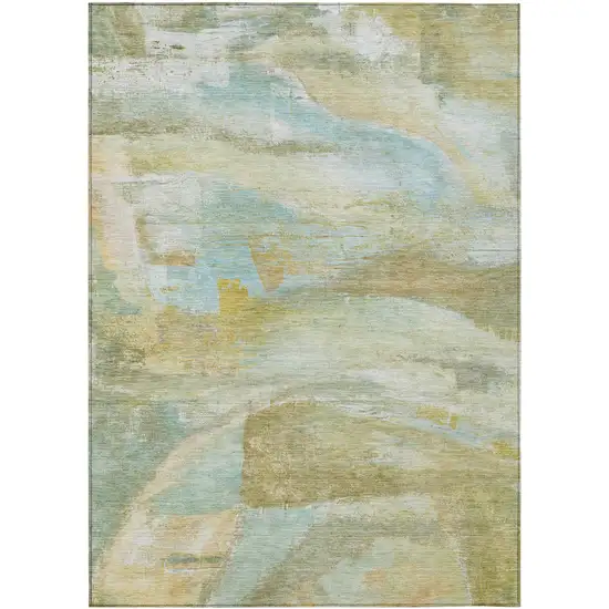 Beige Sky Blue And Ivory Abstract Washable Indoor Outdoor Area Rug Photo 1