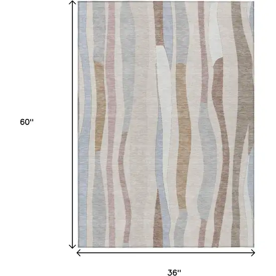 Beige Sky Blue And Taupe Striped Washable Indoor Outdoor Area Rug Photo 9