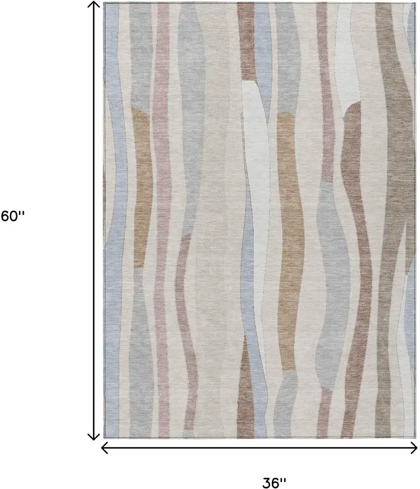 Beige Sky Blue And Taupe Striped Washable Indoor Outdoor Area Rug Photo 9