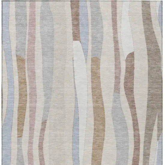Beige Sky Blue And Taupe Striped Washable Indoor Outdoor Area Rug Photo 4