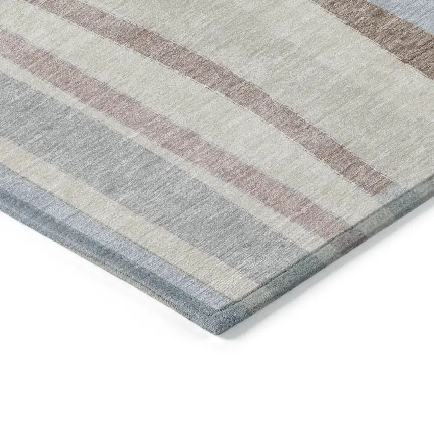 Beige Sky Blue And Taupe Striped Washable Indoor Outdoor Area Rug Photo 3