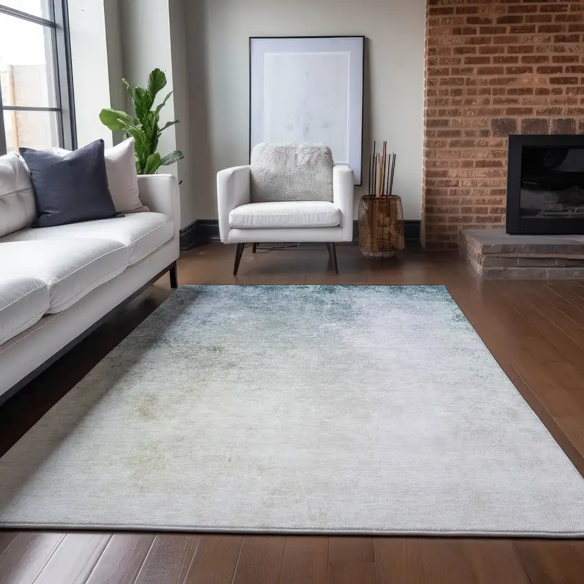 Beige Sky Blue And Teal Blue Ombre Washable Indoor Outdoor Area Rug Photo 8