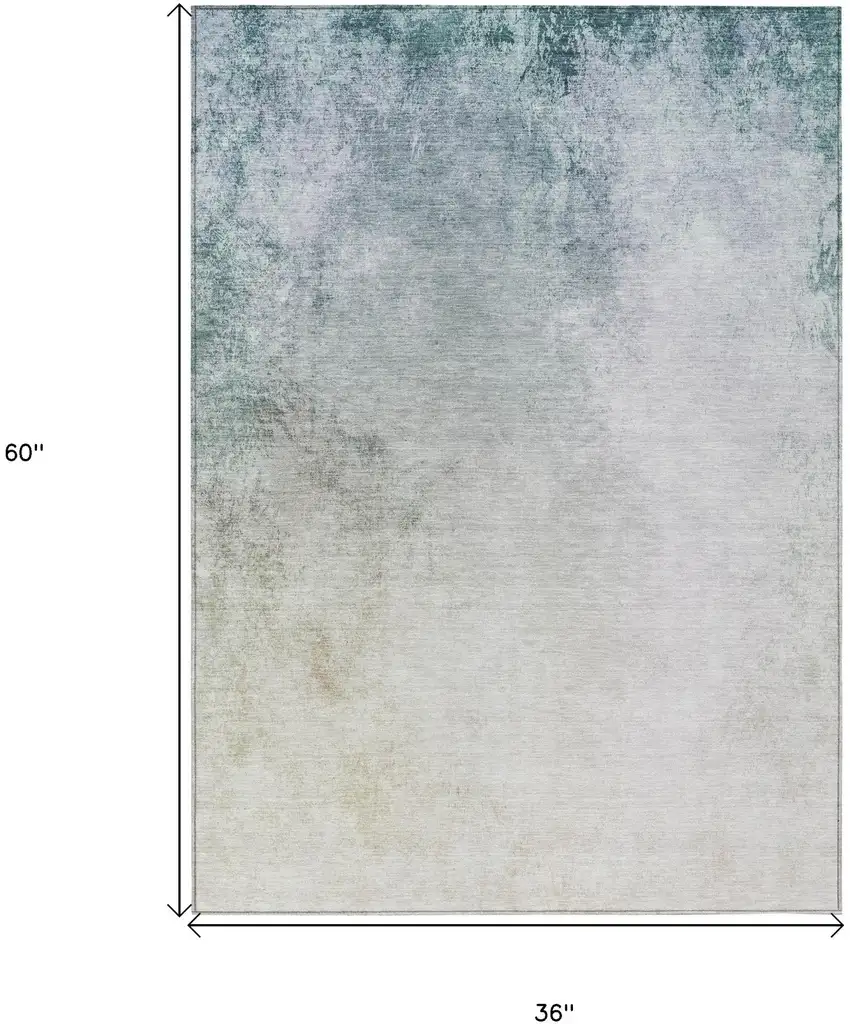 Beige Sky Blue And Teal Blue Ombre Washable Indoor Outdoor Area Rug Photo 3