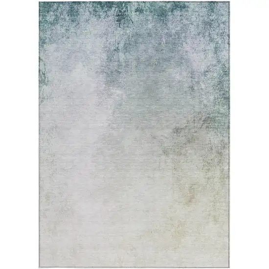 Beige Sky Blue And Teal Blue Ombre Washable Indoor Outdoor Area Rug Photo 6