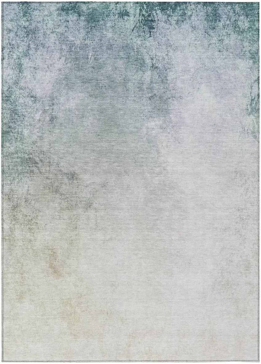 Beige Sky Blue And Teal Blue Ombre Washable Indoor Outdoor Area Rug Photo 2
