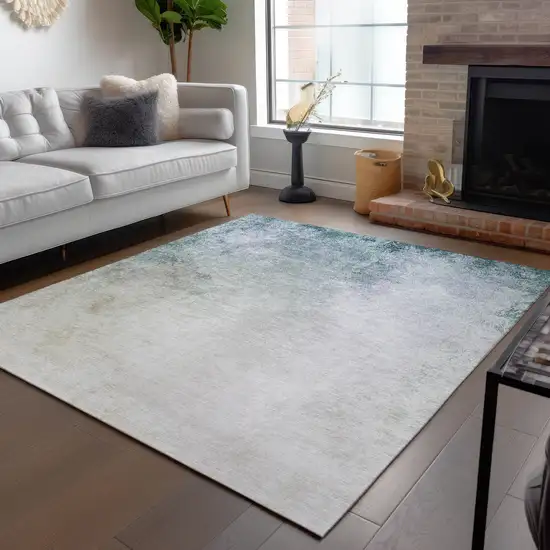 Beige Sky Blue And Teal Blue Ombre Washable Indoor Outdoor Area Rug Photo 9