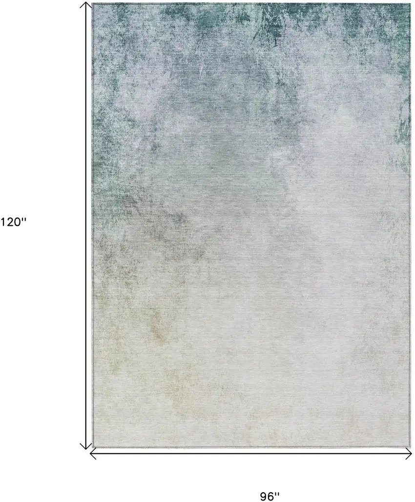 Beige Sky Blue And Teal Blue Ombre Washable Indoor Outdoor Area Rug Photo 3