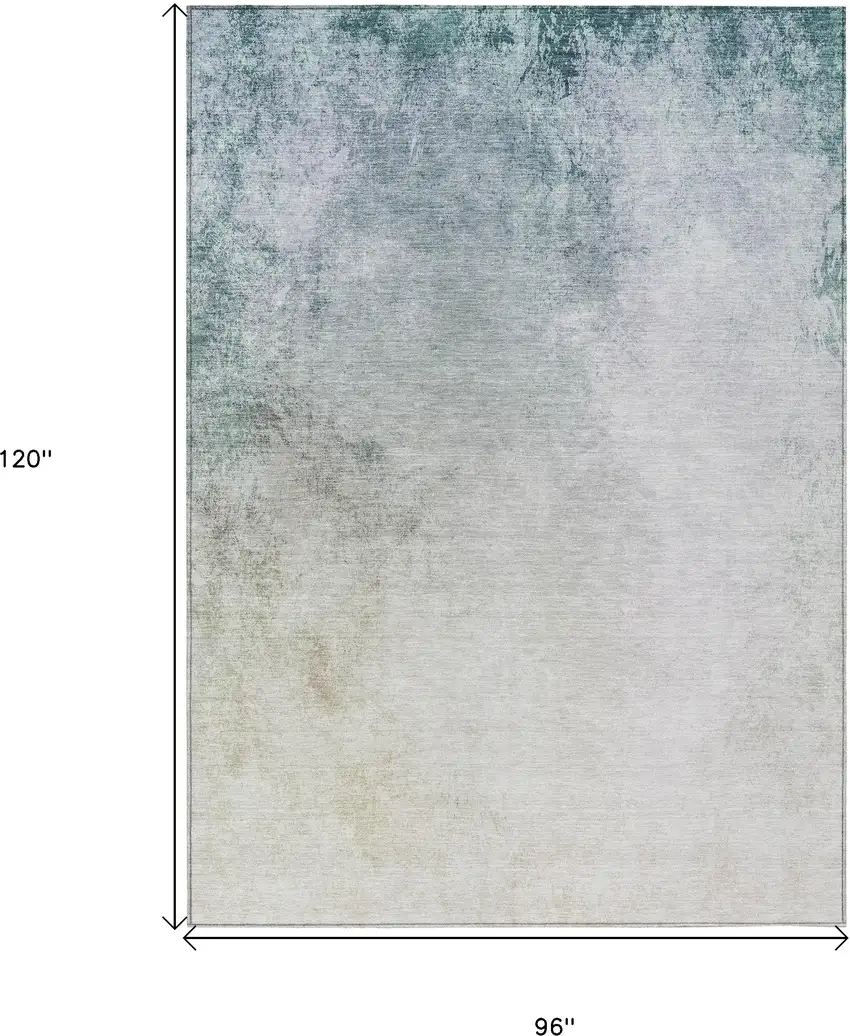 Beige Sky Blue And Teal Blue Ombre Washable Indoor Outdoor Area Rug Photo 3
