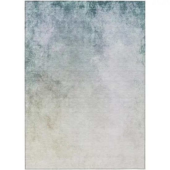 Beige Sky Blue And Teal Blue Ombre Washable Indoor Outdoor Area Rug Photo 2