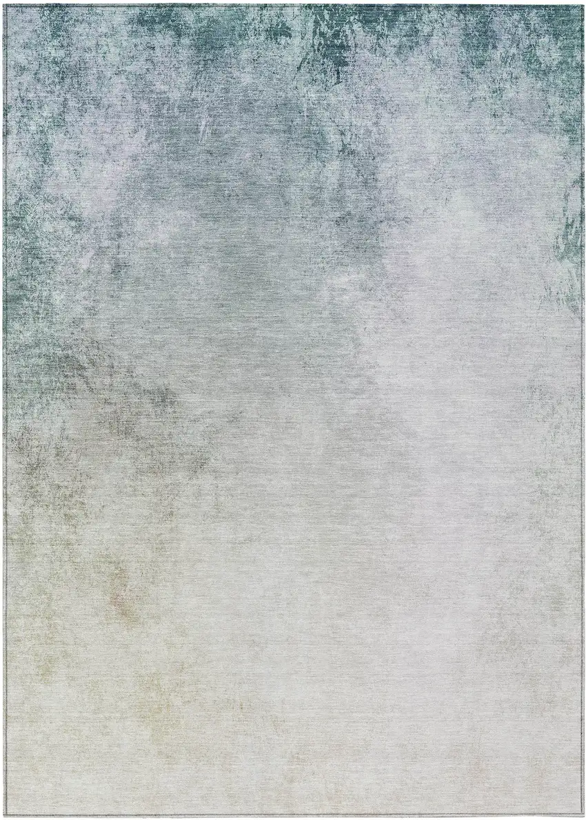 Beige Sky Blue And Teal Blue Ombre Washable Indoor Outdoor Area Rug Photo 2