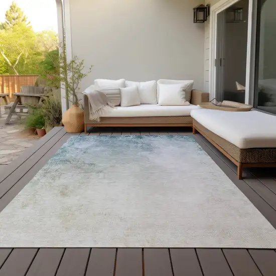 Beige Sky Blue And Teal Blue Ombre Washable Indoor Outdoor Area Rug Photo 7