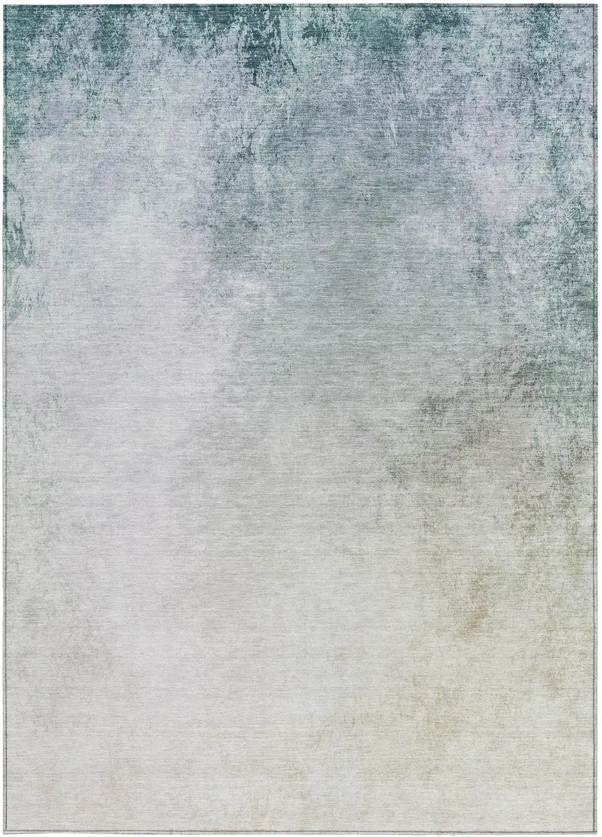 Beige Sky Blue And Teal Blue Ombre Washable Indoor Outdoor Area Rug Photo 6