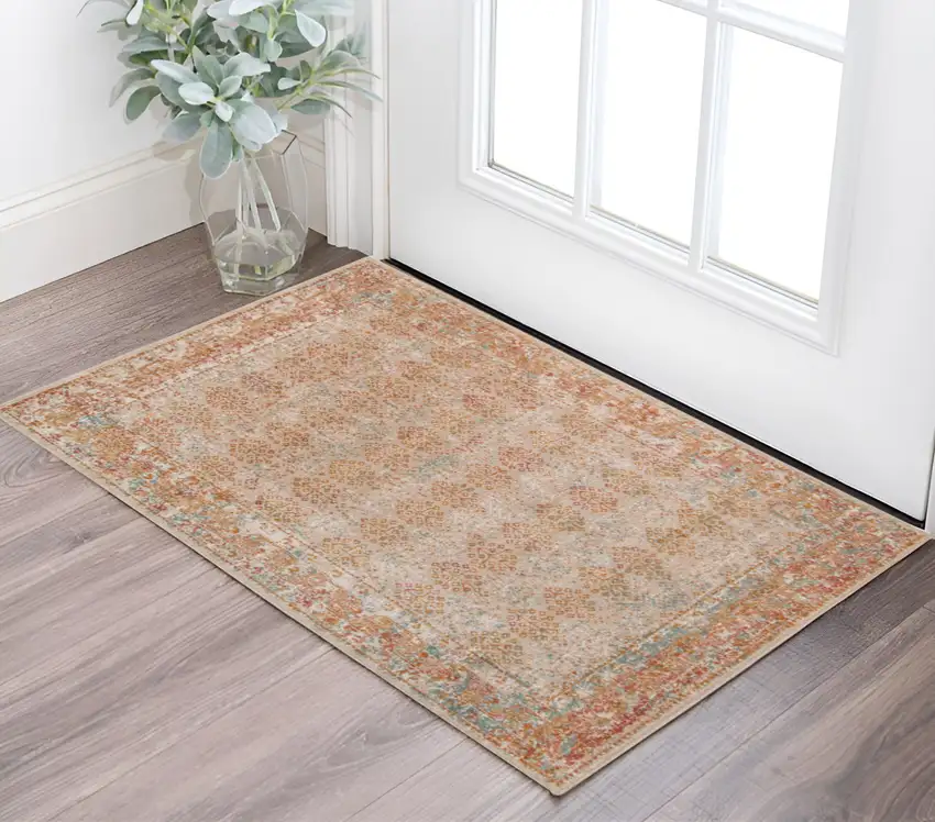 Beige and Orange Southwestern Power Loom Area Rug Photo 1