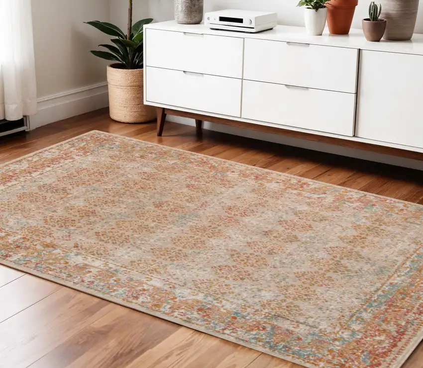 Beige and Orange Southwestern Power Loom Area Rug Photo 1