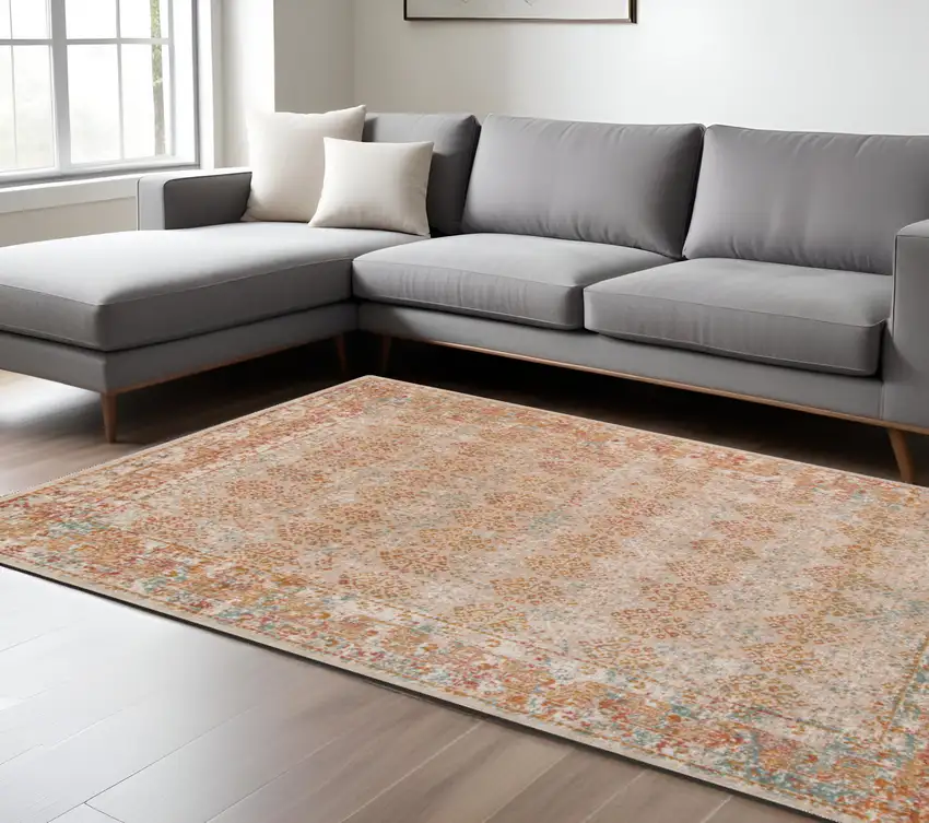 Beige Orange And Teal Southwestern Area Rug Photo 1