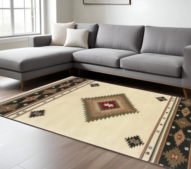 Beige Southwestern Power Loom Stain Resistant Area Rug Photo 4