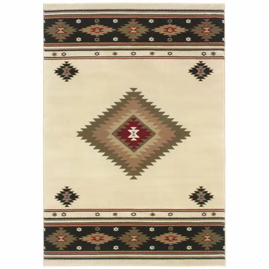 Beige Southwestern Power Loom Stain Resistant Area Rug Photo 2