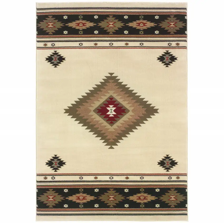 Beige Southwestern Power Loom Stain Resistant Area Rug Photo 2