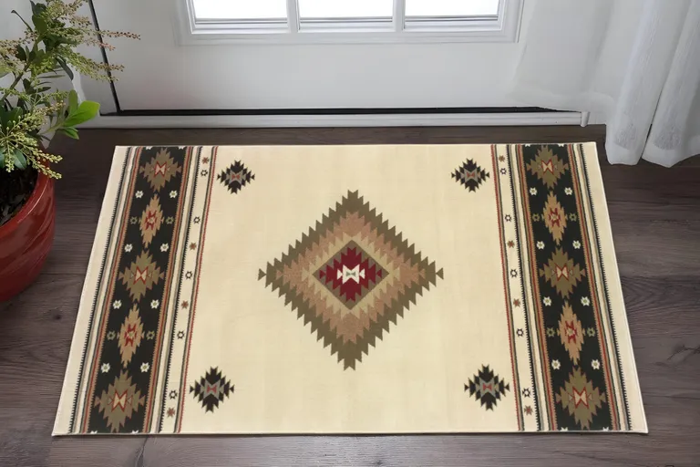 Beige Southwestern Power Loom Stain Resistant Area Rug Photo 1