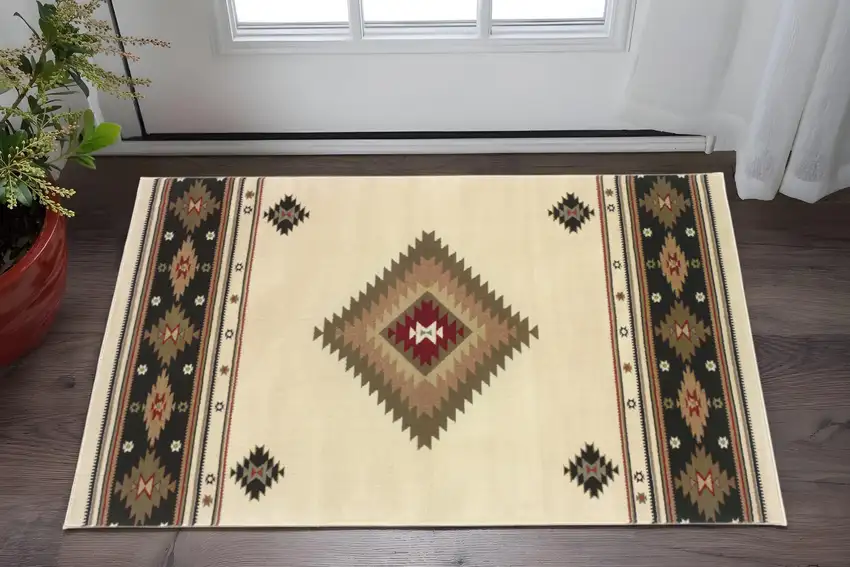 Beige Southwestern Power Loom Stain Resistant Area Rug Photo 1