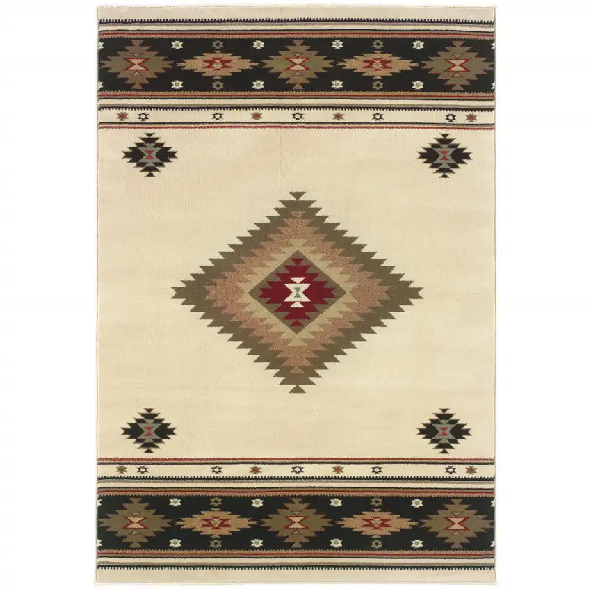 Beige Southwestern Power Loom Stain Resistant Area Rug Photo 4