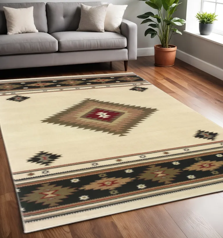 Beige Southwestern Power Loom Stain Resistant Area Rug Photo 4