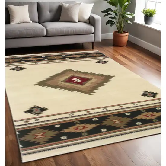 Beige Southwestern Power Loom Stain Resistant Area Rug Photo 1