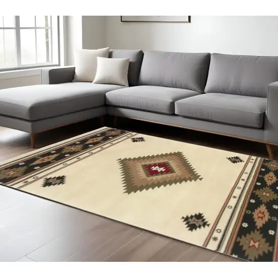 Beige Southwestern Power Loom Stain Resistant Area Rug Photo 1