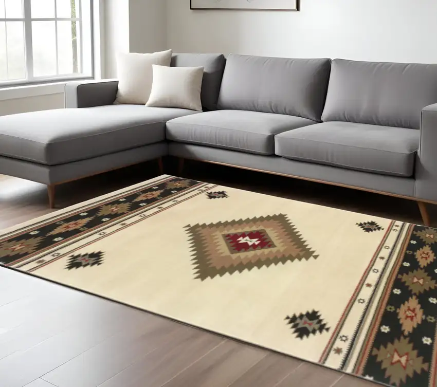 Beige Southwestern Power Loom Stain Resistant Area Rug Photo 1