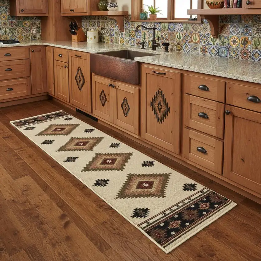 2' X 8' Beige Southwestern Power Loom Stain Resistant Runner Rug Photo 1