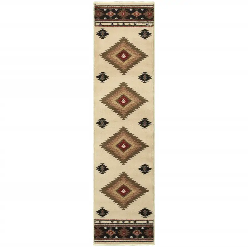 Beige Southwestern Power Loom Stain Resistant Runner Rug Photo 4