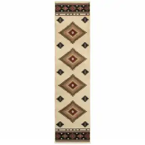 Photo of Beige Southwestern Power Loom Stain Resistant Runner Rug