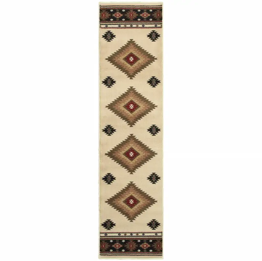 Beige Southwestern Power Loom Stain Resistant Runner Rug Photo 1