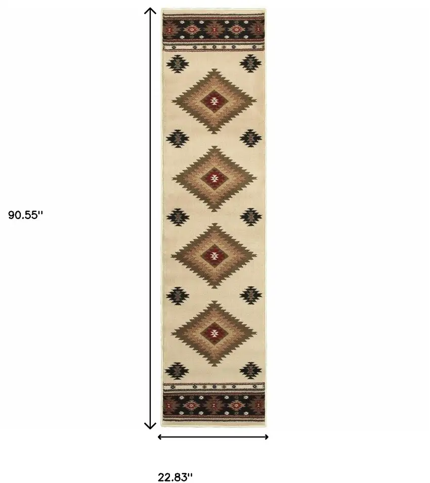 Beige Southwestern Power Loom Stain Resistant Runner Rug Photo 3