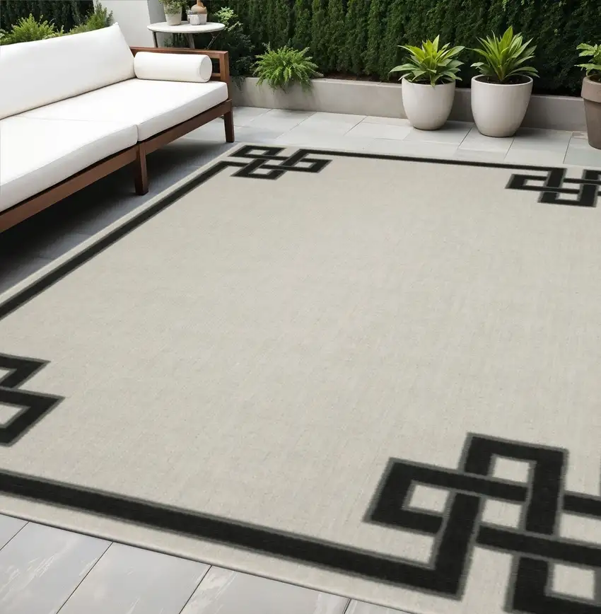 Beige and Black Stain Resistant Indoor Outdoor Area Rug Photo 1