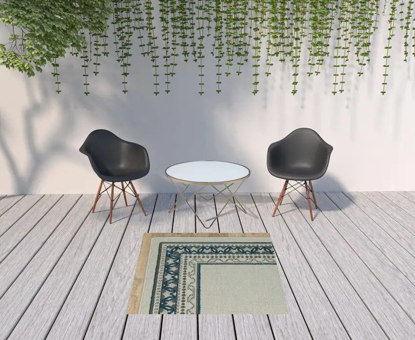 Beige Stain Resistant Indoor Outdoor Area Rug Photo 3