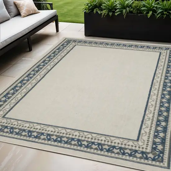 Blue and Beige Stain Resistant Indoor Outdoor Area Rug Photo 1