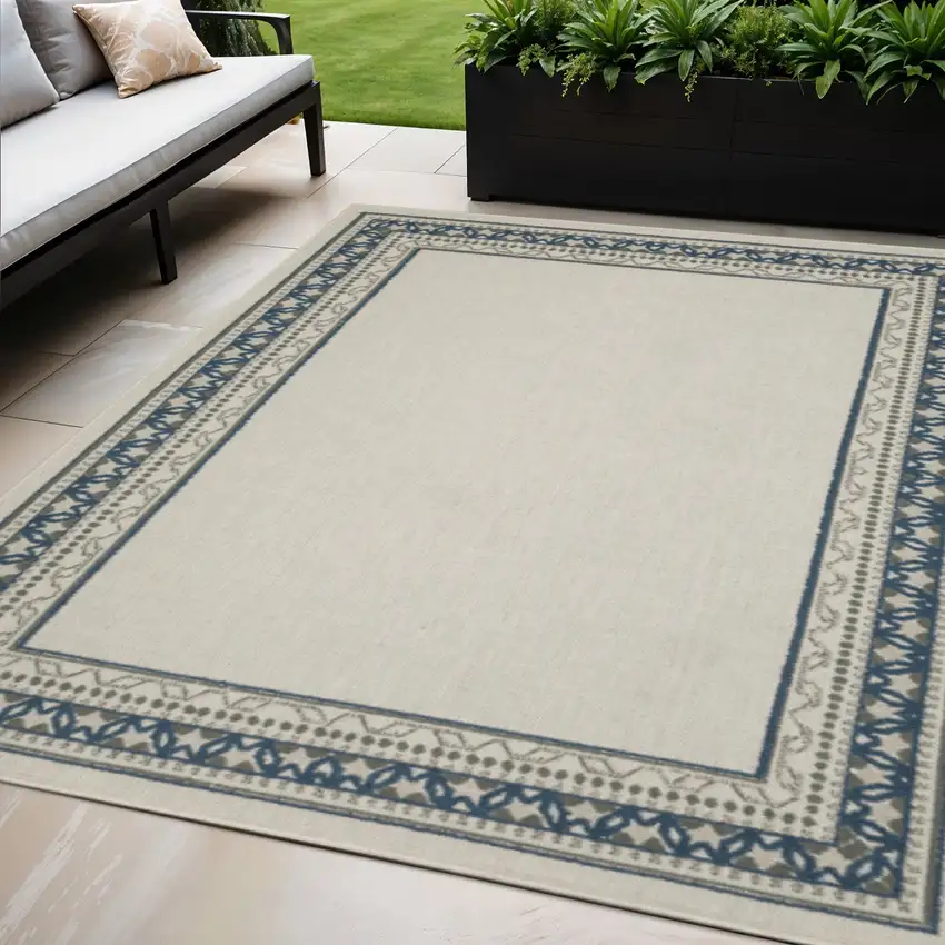 Blue and Beige Stain Resistant Indoor Outdoor Area Rug Photo 1