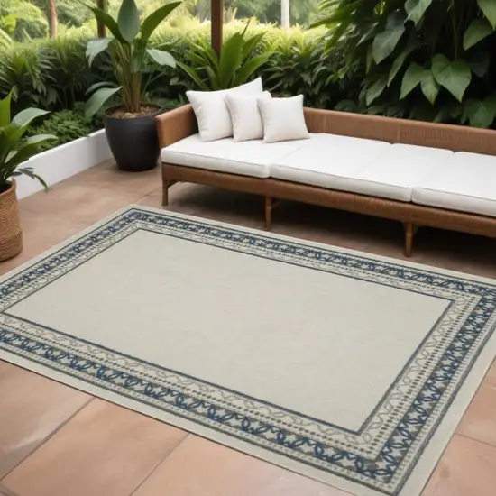 Blue and Beige Stain Resistant Indoor Outdoor Area Rug Photo 1
