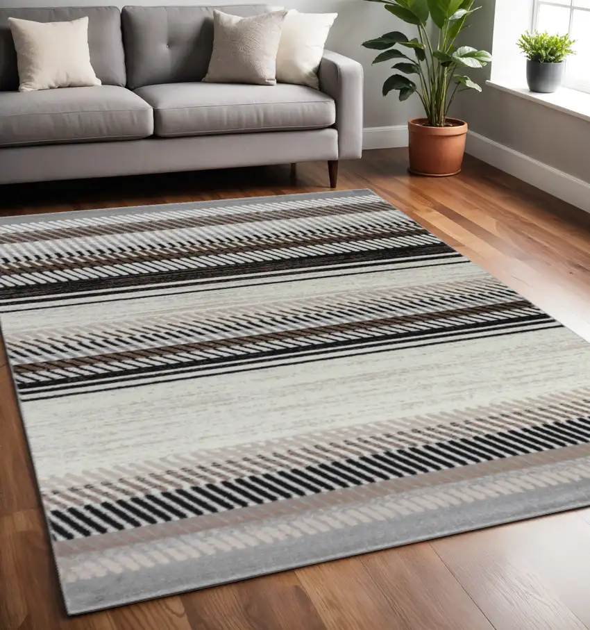 5' X 8' Beige Striped Area Rug Photo 1