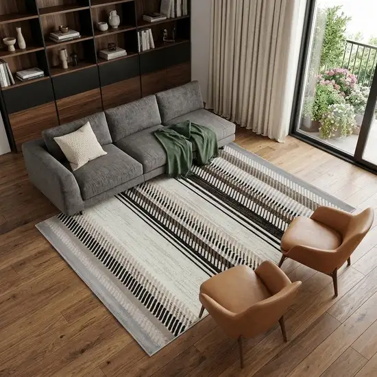 Beige And Brown Striped Area Rug Photo 1