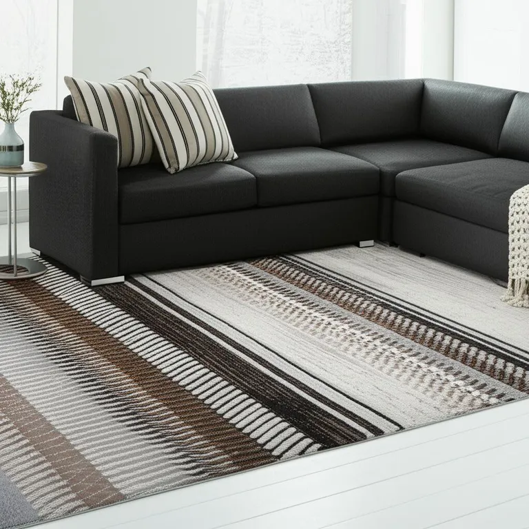 Beige Striped Area Rug Photo 4