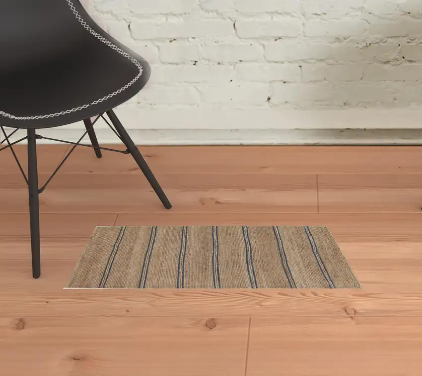 Beige Striped Hand Woven Area Rug Photo 2