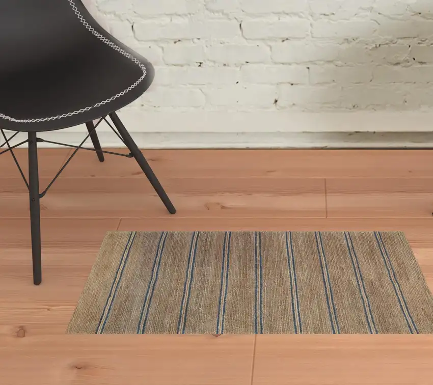 Beige Striped Hand Woven Area Rug Photo 2