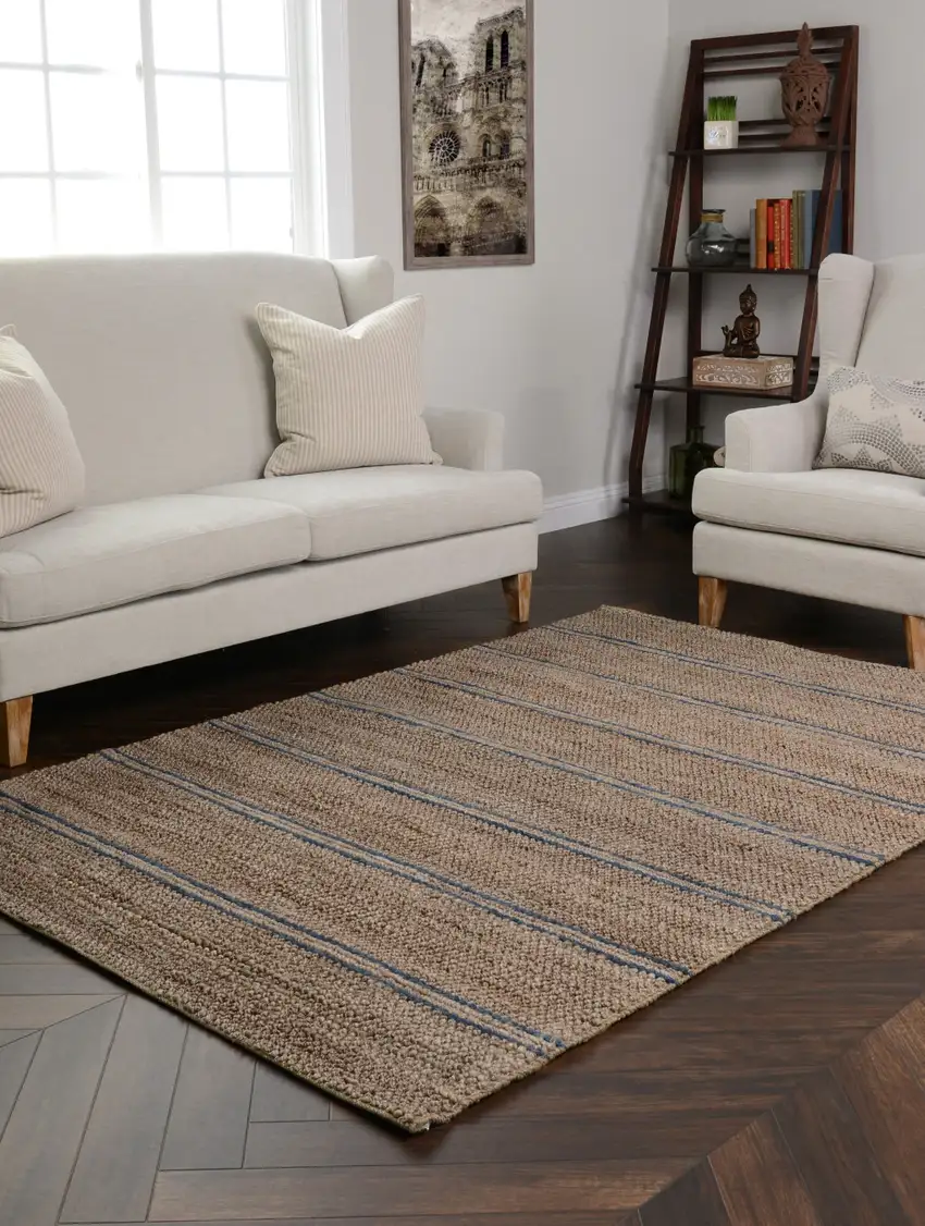 Beige Striped Hand Woven Area Rug Photo 4