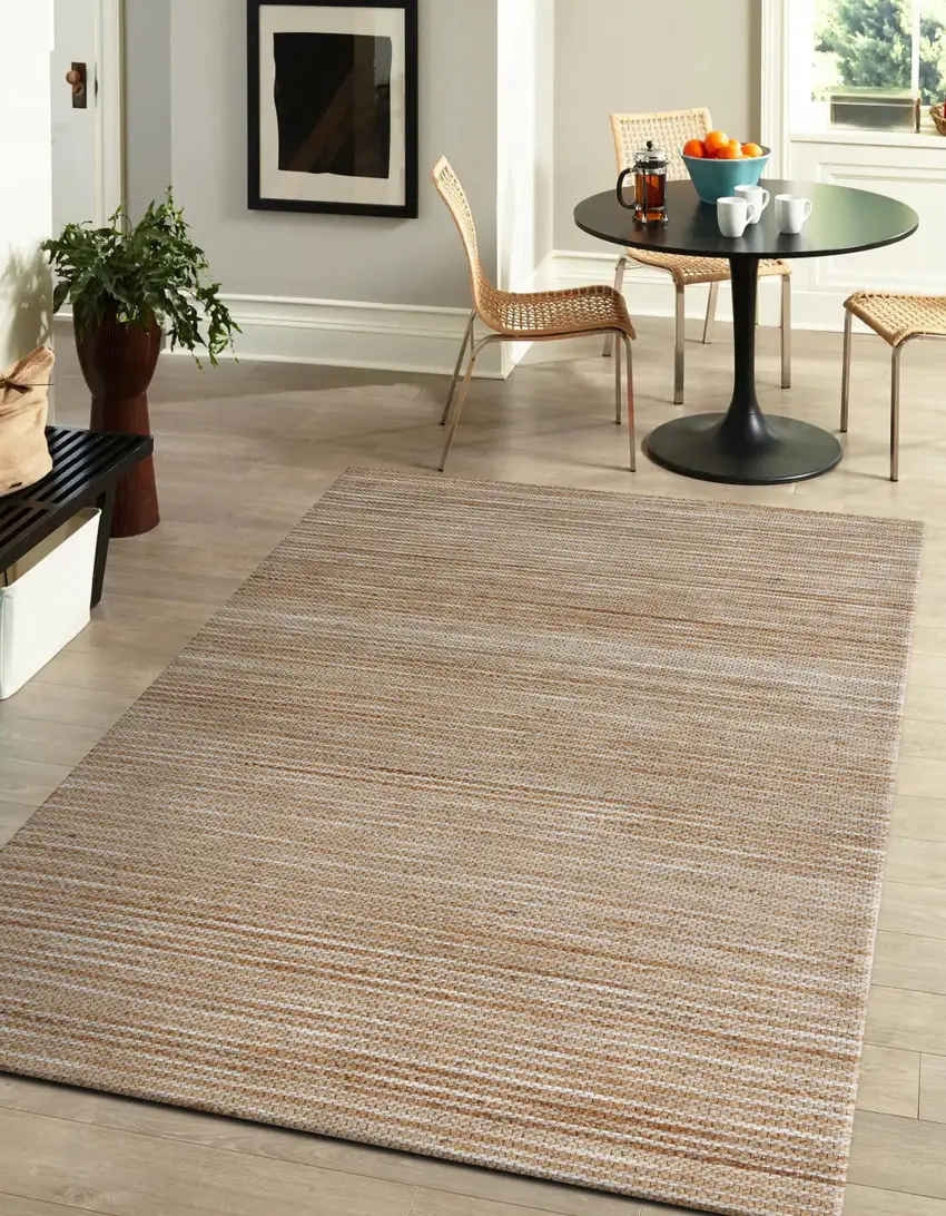Beige Striped Hand Woven Area Rug Photo 4
