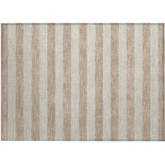 Beige Striped Washable Non Skid Indoor Outdoor Area Rug Photo 2