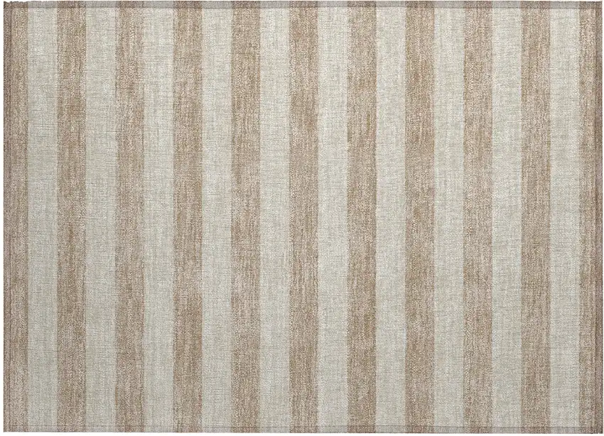 Beige Striped Washable Non Skid Indoor Outdoor Area Rug Photo 2